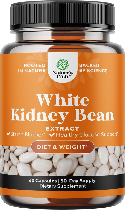 Natural White Kidney Bean Extract Capsules for Energy Boost, AMPK Activation, and Antioxidant Support - Digestive Health Fiber Supplement for Men and Women - Natures Craft Workout Aid