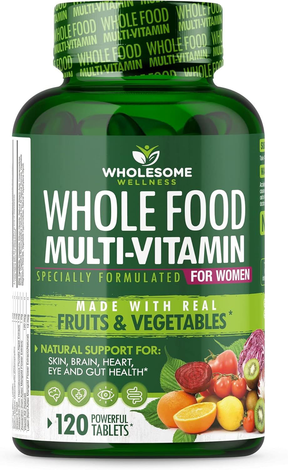 Natural Whole Food Multivitamin for Women - 120 Tablets with Minerals and Organic Extracts