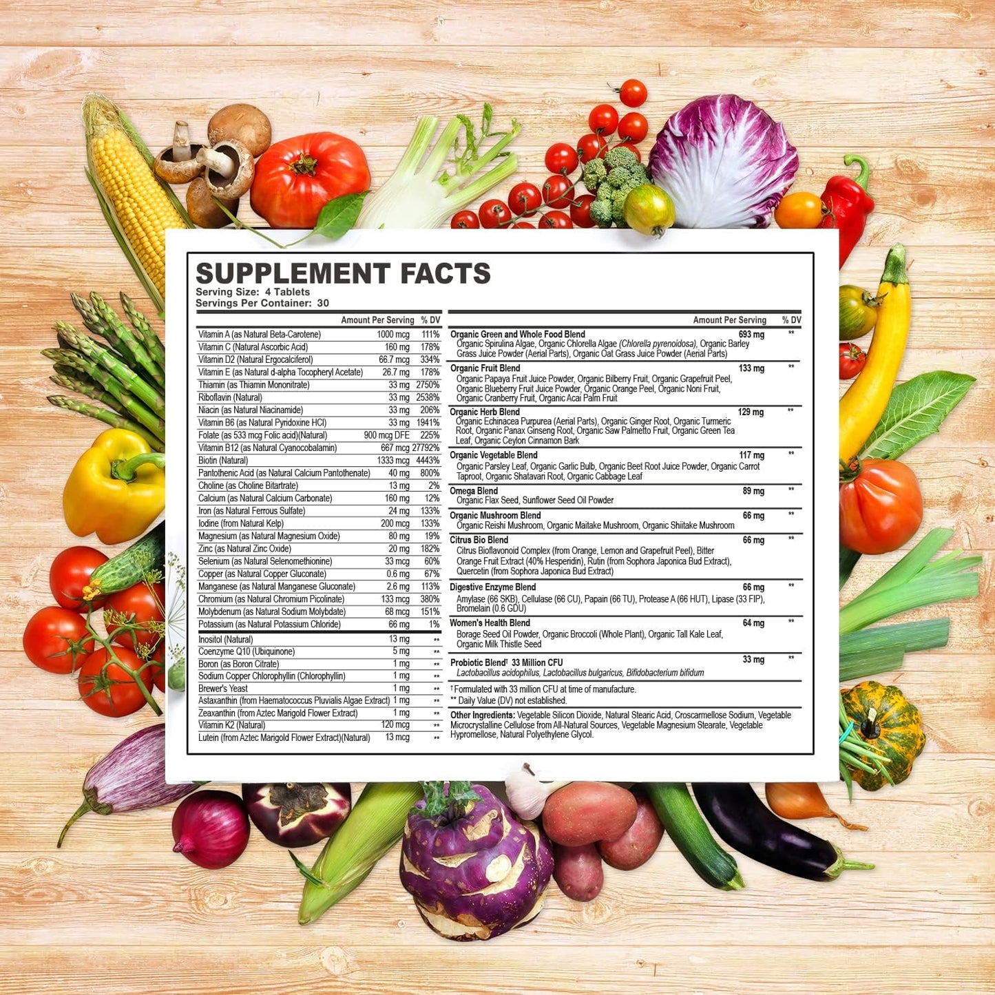 Natural Whole Food Multivitamin for Women - 120 Tablets with Minerals and Organic Extracts
