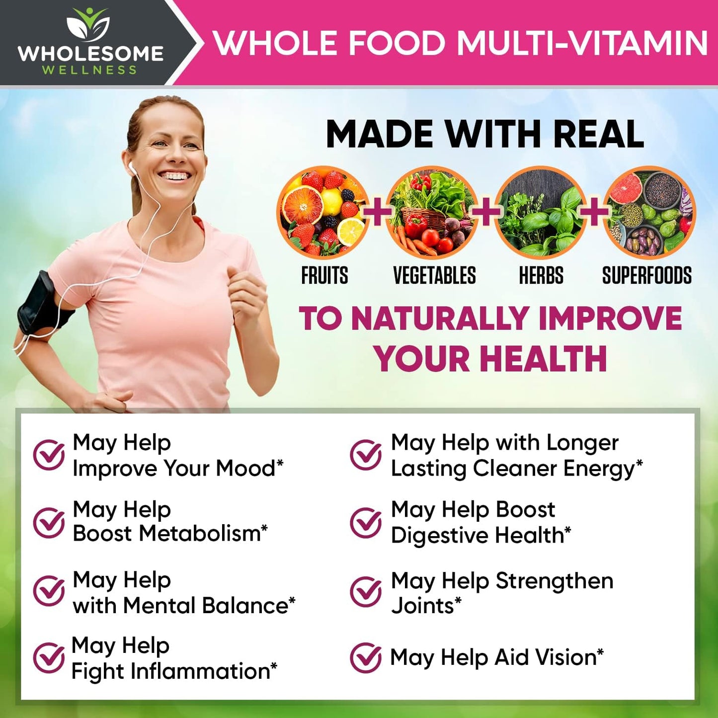 Natural Whole Food Multivitamin for Women - 120 Tablets with Minerals and Organic Extracts