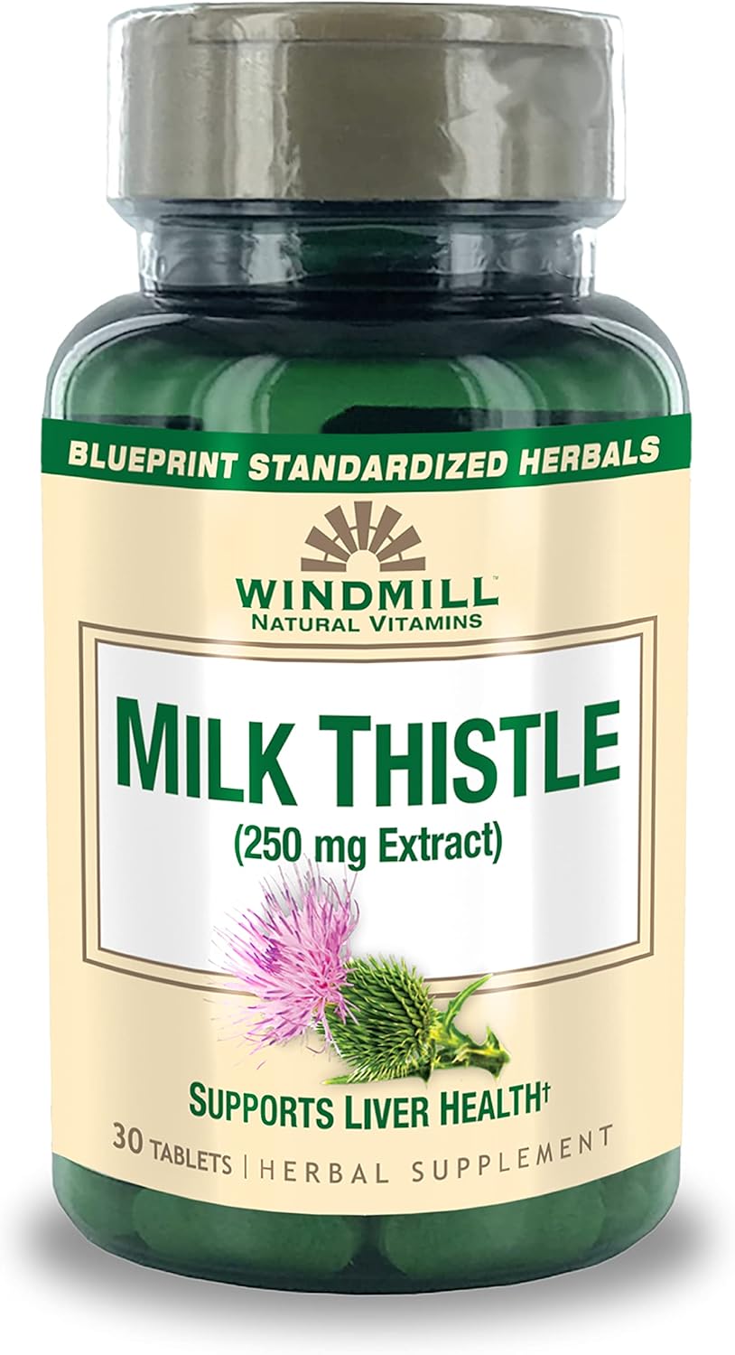 Natural Windmill Milk Thistle Supplement - 250 mg Tablets, 30 Count