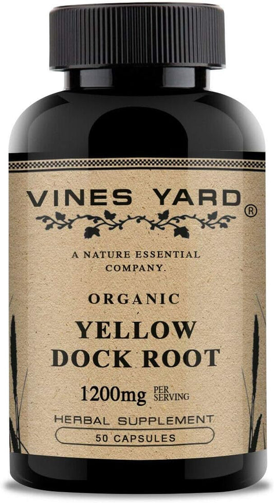 Natural Yellow Dock Root Capsules for Digestive Issues | Rumex Crispus Supplement 1200mg | Herbal Health Tonic 50 Pack