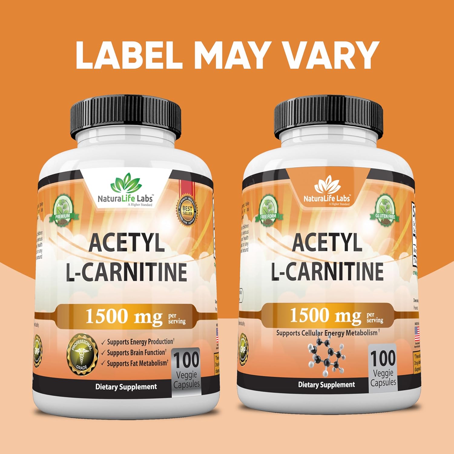 NaturaLife Labs High Potency Acetyl L-Carnitine 1,500mg Veggie Capsules - Energy, Sports Nutrition, Memory & Focus Support