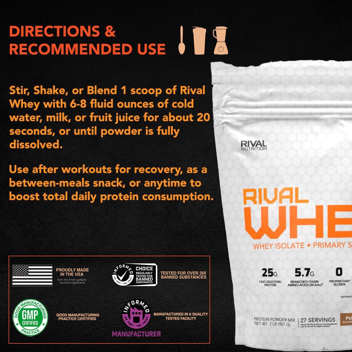 Naturally Flavored Chocolate Rival Whey Protein Powder - 2lb