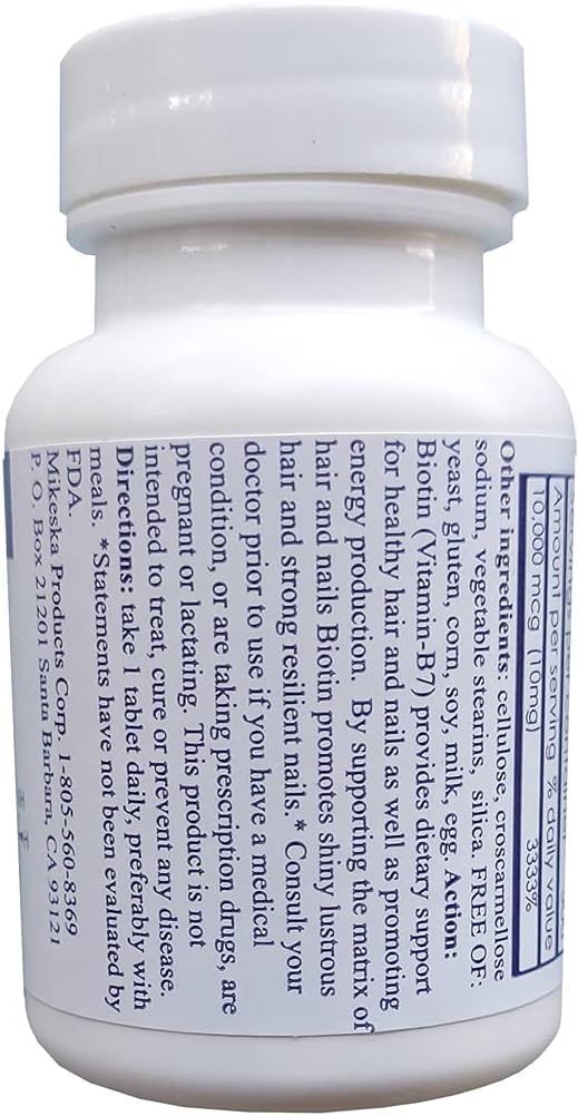 Naturally Healthy Biotin 10,000 mcg Tablets - Promotes Hair Growth, Skin Health, and Strong Nails with 10mg Biotin