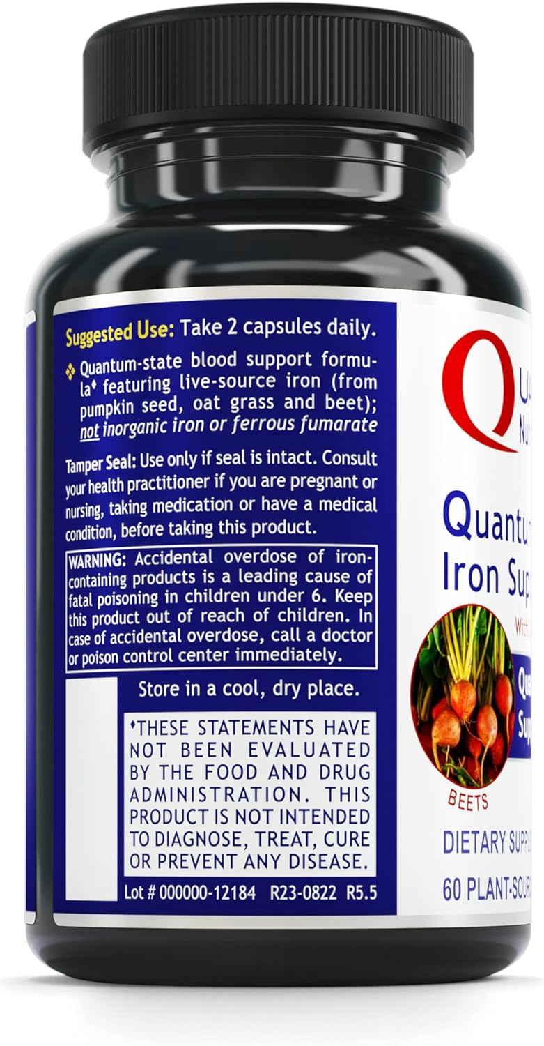 Naturally Sourced Vegan Iron Supplement for Men and Women - Gentle Iron Support for Healthy Blood - 60 Capsules