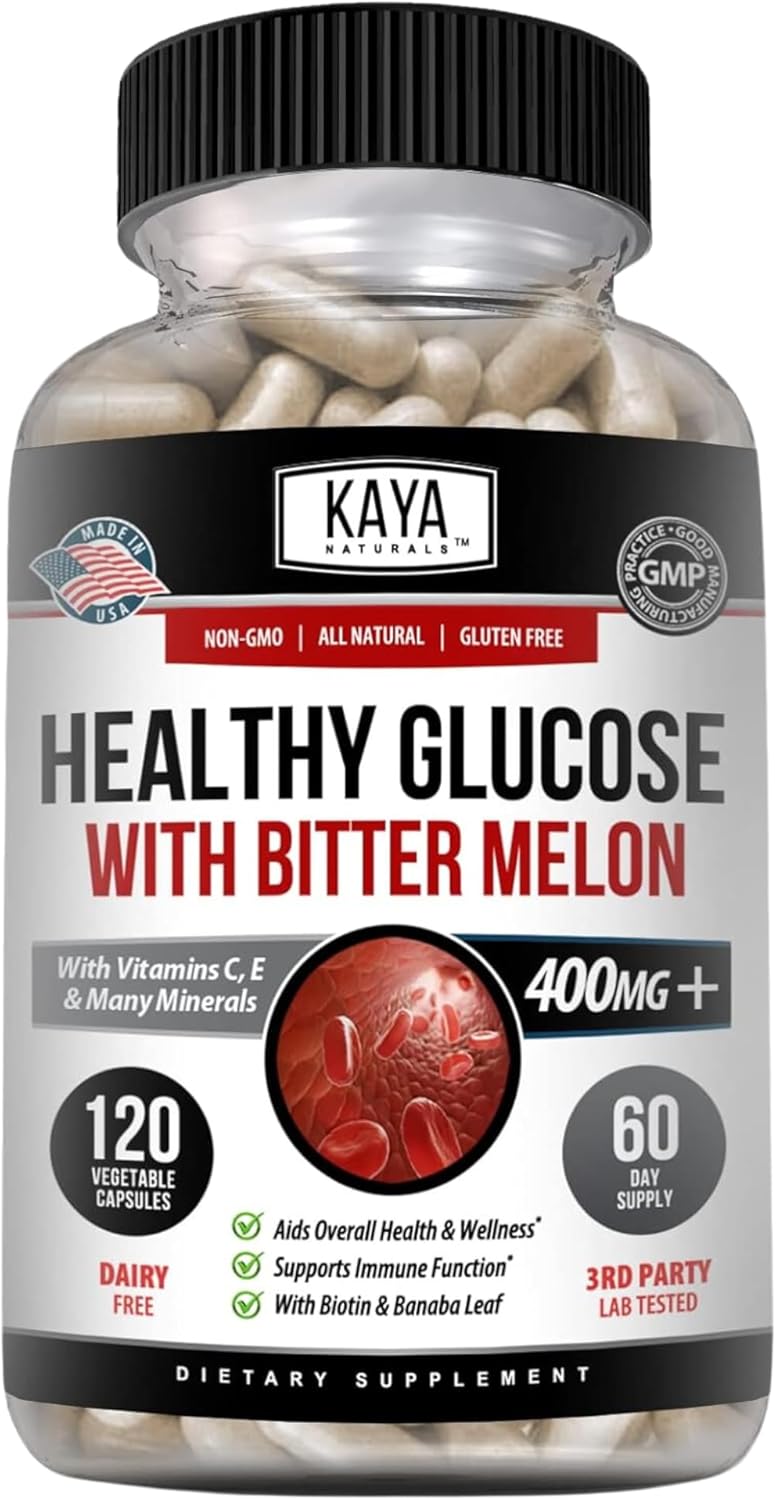 Naturally Supports Healthy Glucose Levels with Bittermelon Supplement - 120 Count of Vitamins, Minerals, Antioxidants, Non-GMO