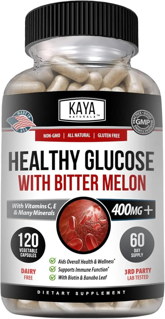 Naturally Supports Healthy Glucose Levels with Bittermelon Supplement - 120 Count of Vitamins, Minerals, Antioxidants, Non-GMO