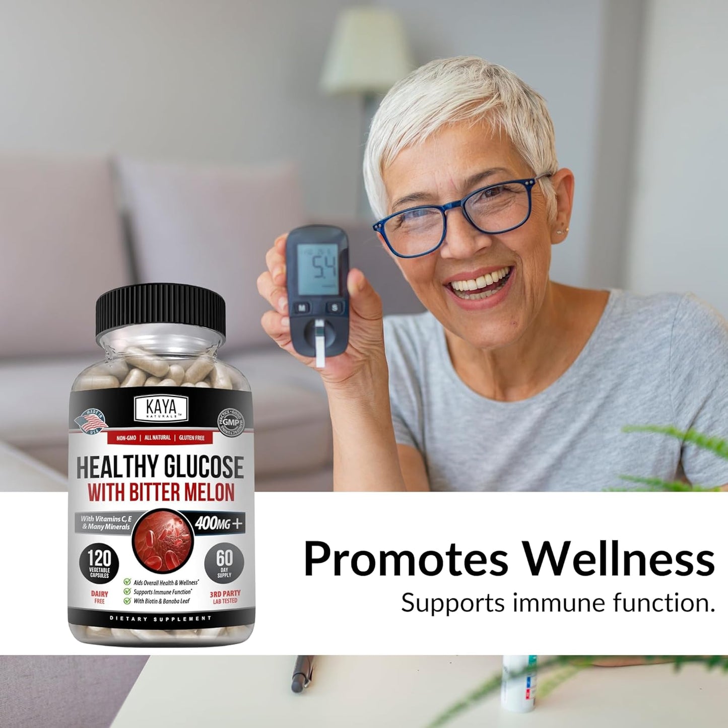 Naturally Supports Healthy Glucose Levels with Bittermelon Supplement - 120 Count of Vitamins, Minerals, Antioxidants, Non-GMO
