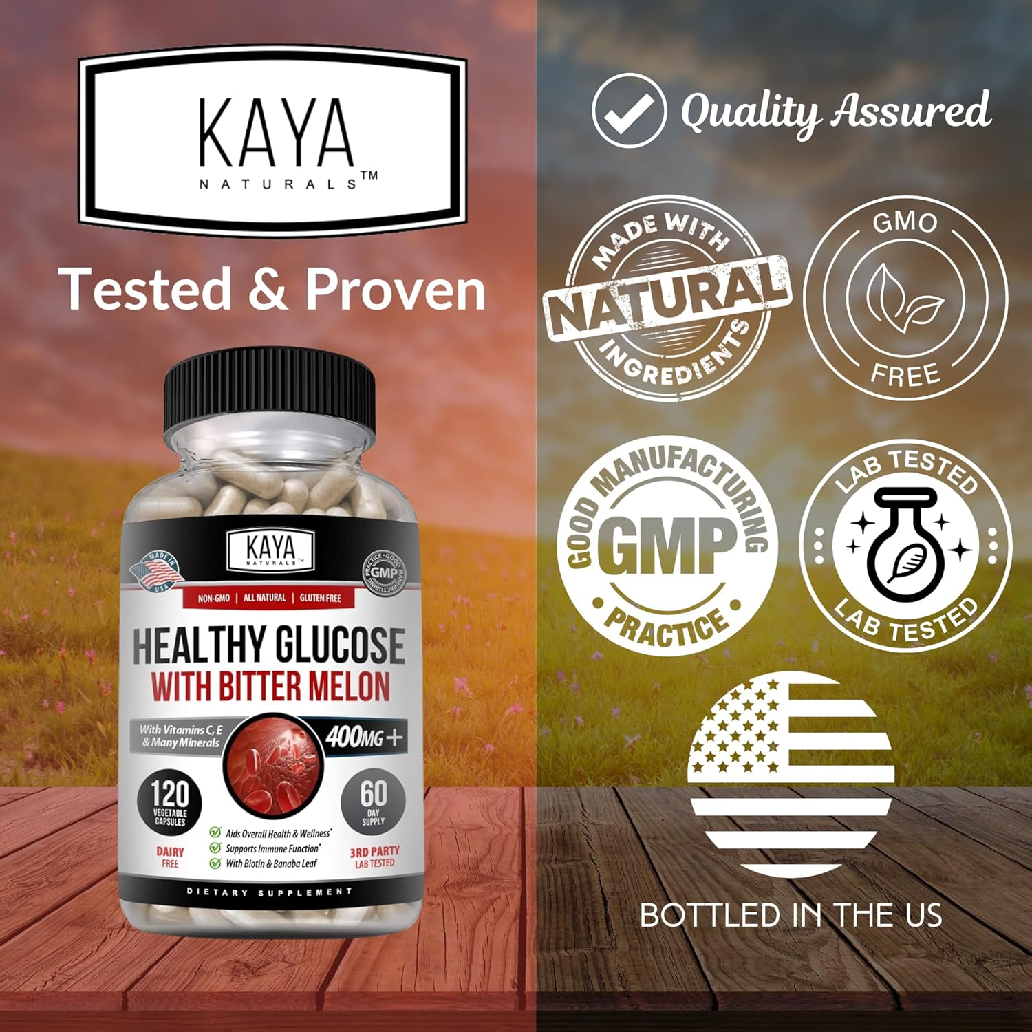 Naturally Supports Healthy Glucose Levels with Bittermelon Supplement - 120 Count of Vitamins, Minerals, Antioxidants, Non-GMO