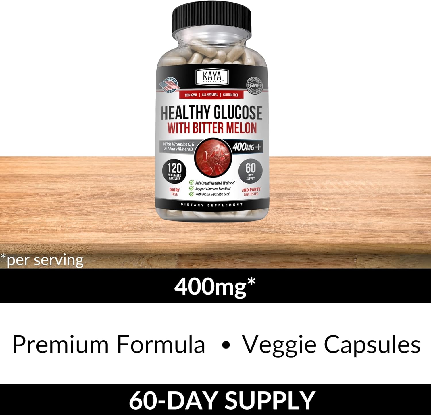 Naturally Supports Healthy Glucose Levels with Bittermelon Supplement - 120 Count of Vitamins, Minerals, Antioxidants, Non-GMO