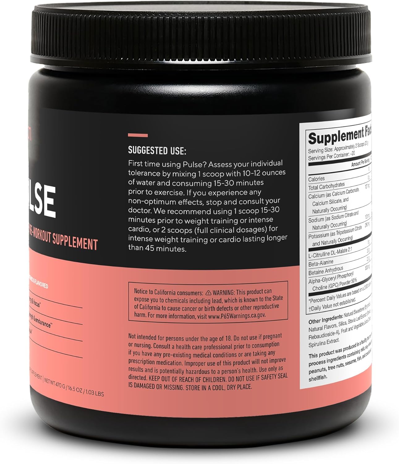 Naturally Sweetened Nitric Oxide Pre Workout Drink for Energy Boost - Caffeine Free Grape Flavor with Beta Alanine, Citrulline, Alpha GPC - Creatine Free Formula