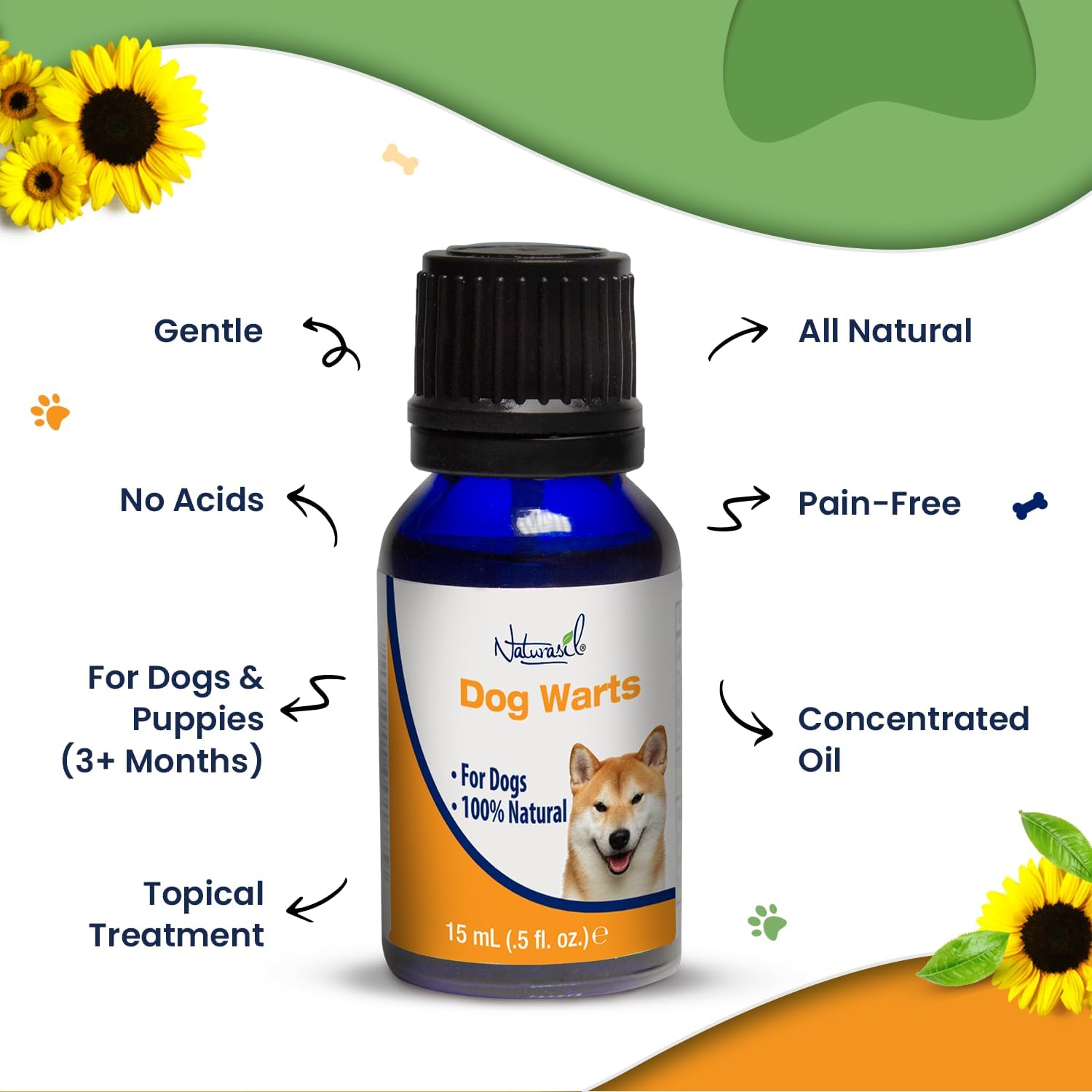 Naturasil All-Natural Dog Warts Remover - Fast-Acting Thuja & Plant Extracts for Gentle Pet Skin Blemish Removal | Safe for Dogs 3+ Months | 15mL Bottle