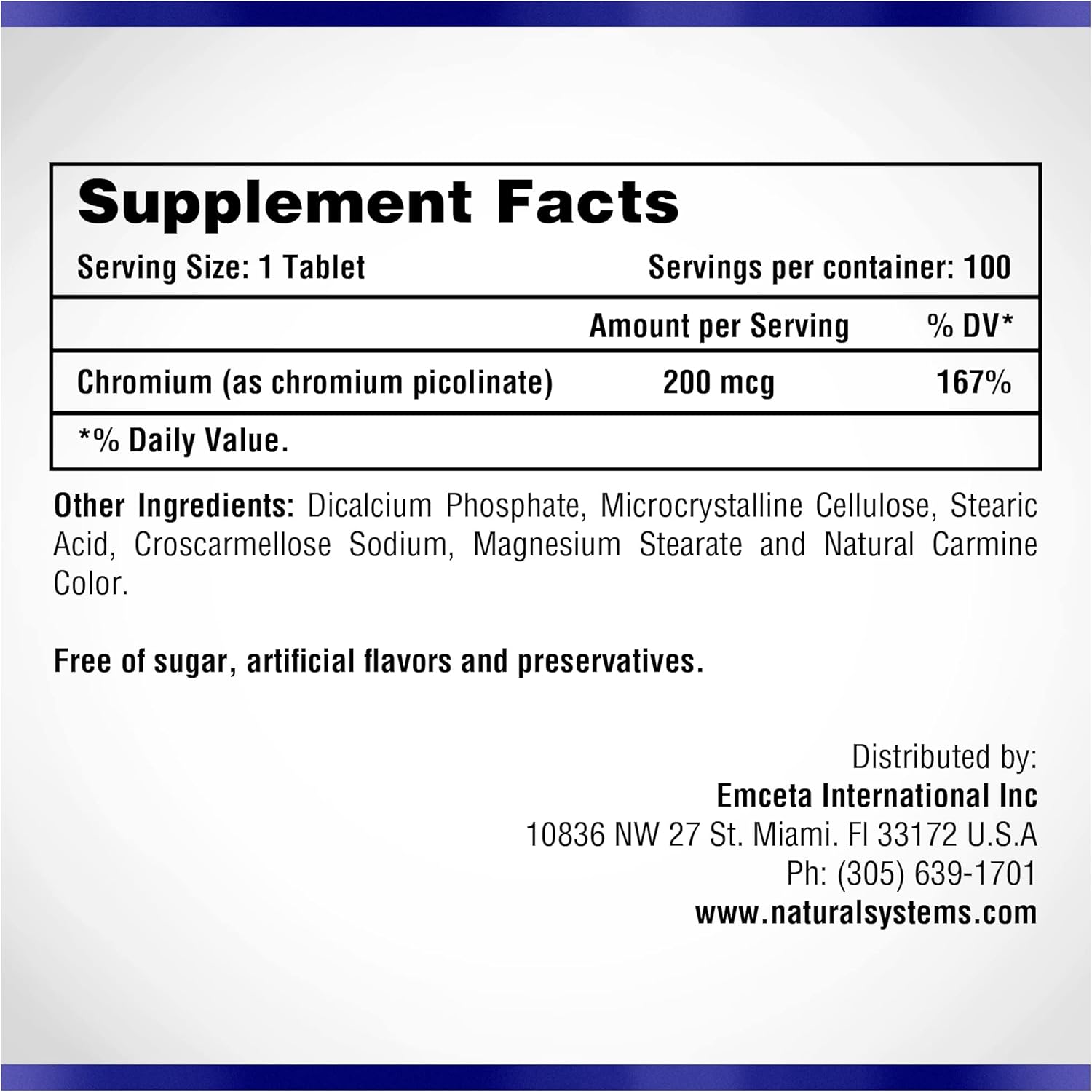 Naturasys Chromium Picolinate 200mcg - 100 Tablets - High Absorption Chromium Supplement for Active Lifestyles by Natural Systems