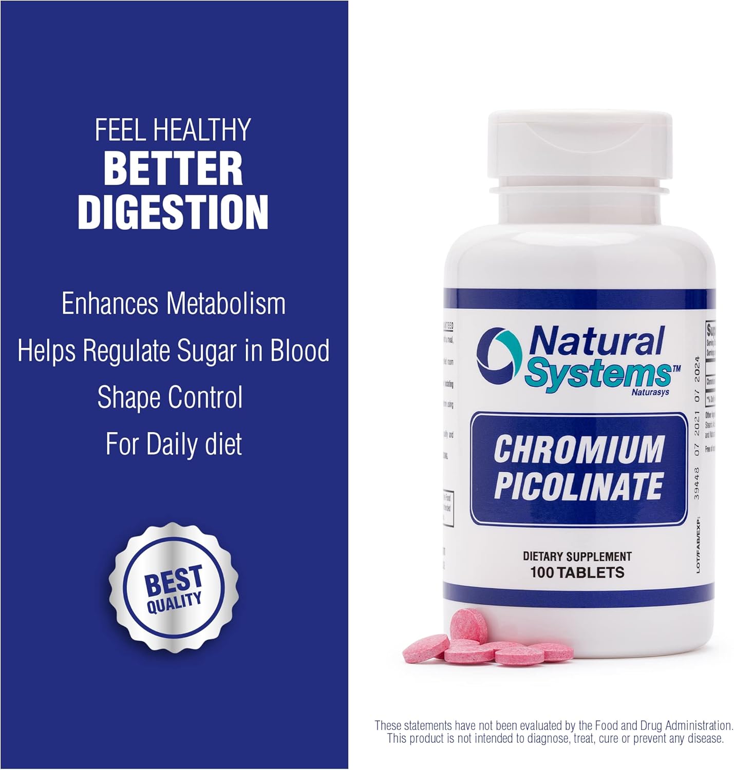 Naturasys Chromium Picolinate 200mcg - 100 Tablets - High Absorption Chromium Supplement for Active Lifestyles by Natural Systems