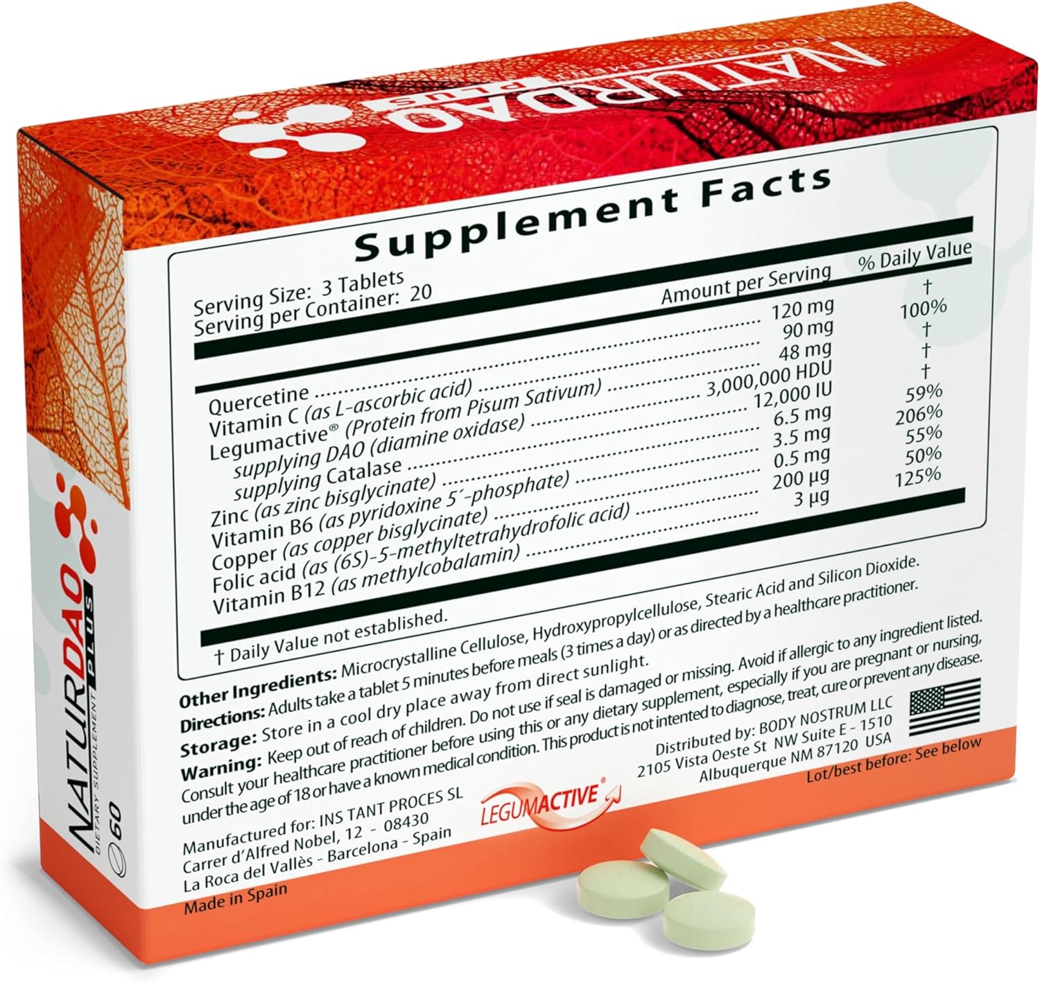 NATURDAOCOM LEGUMACTIVE NATURDAO Plus - DAO Enzyme and Catalase Enzyme - Advanced Histamine Blocking Formula - 60 Tablets