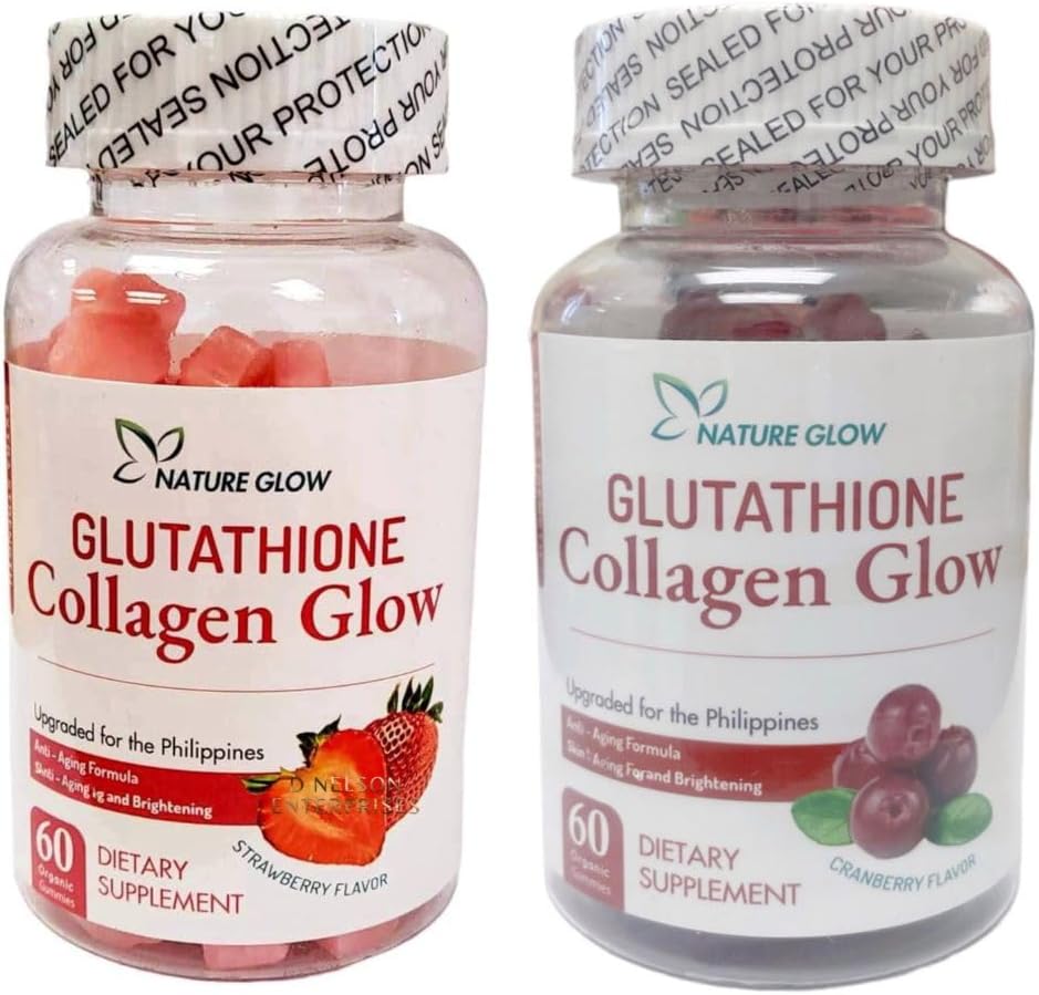 Nature Glow Glutathione Collagen Gummies Bundle - Strawberry & Cranberry Flavor, 60 Chewables per Pack