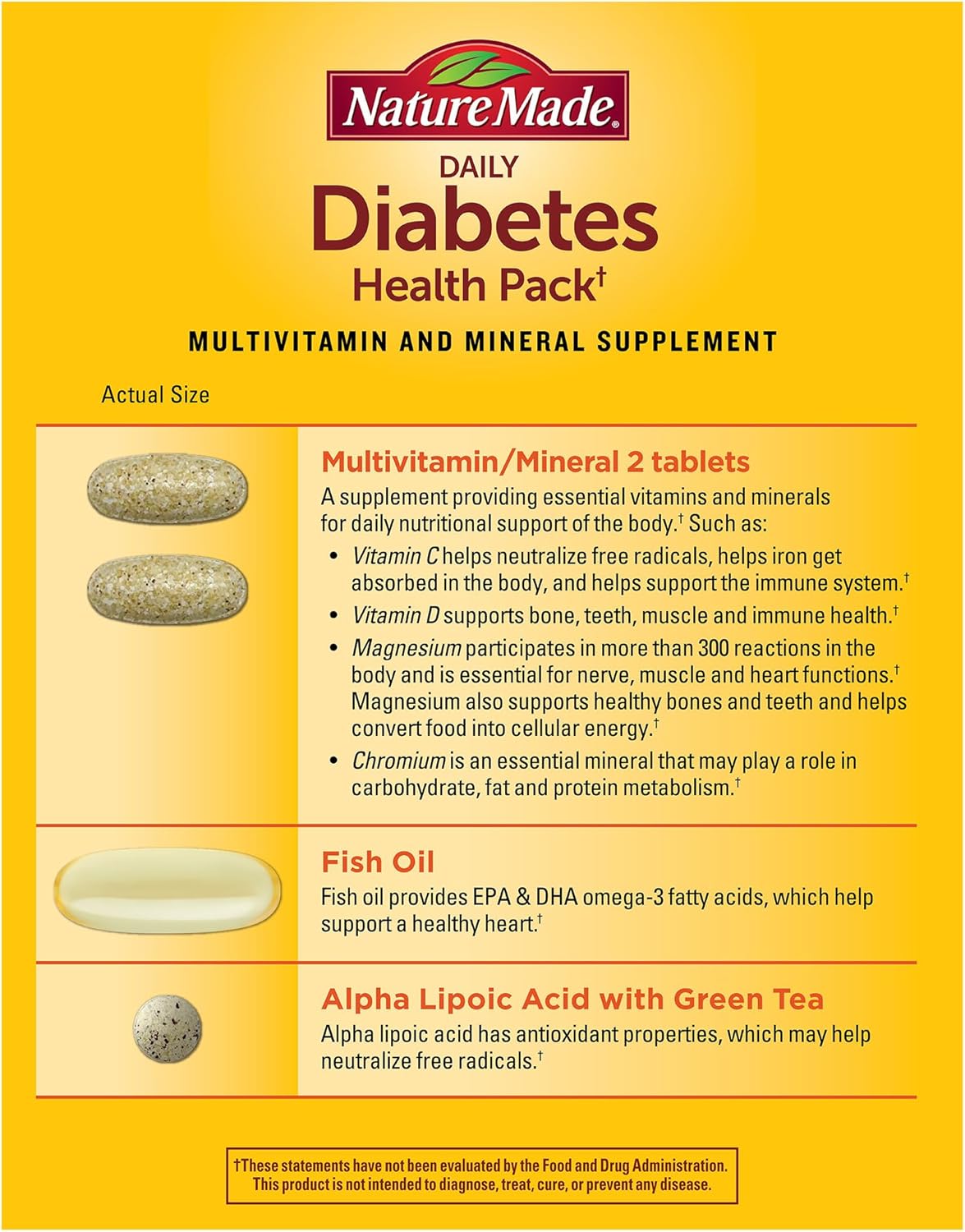 Nature Made Daily Diabetes Health Pack, 30 Packets - Nutritional Support Supplement for Diabetes Management - 30 Day Supply