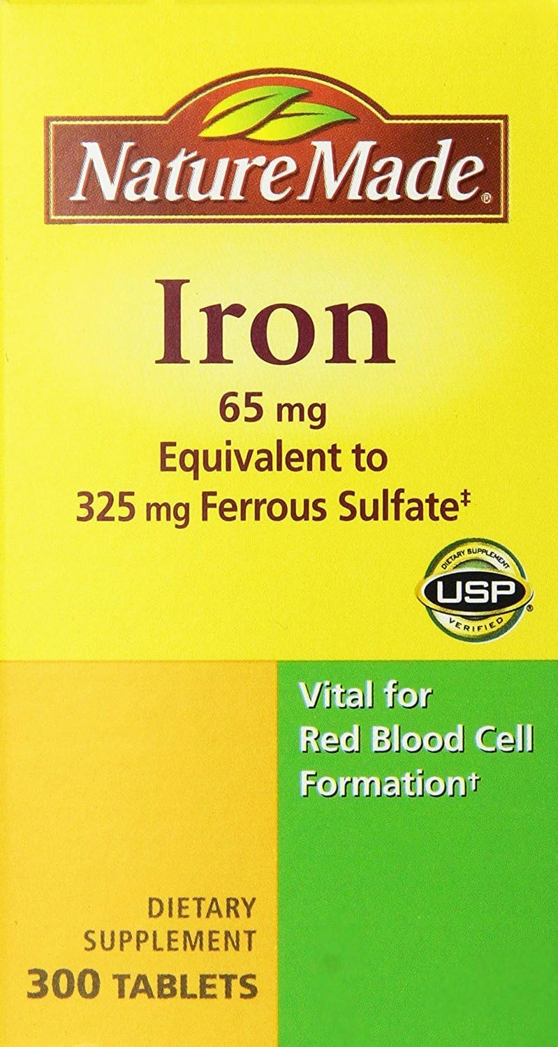 Nature Made Iron 65mg Tablets, 300 Count - Equivalent to 325mg Ferrous Sulfate