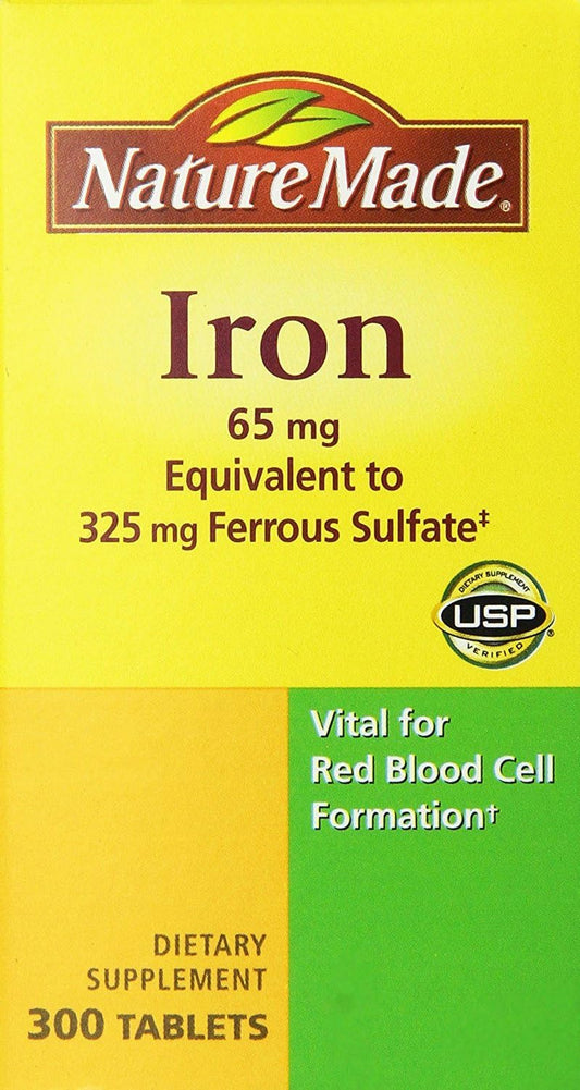 Nature Made Iron 65mg Tablets, 300 Count - Equivalent to 325mg Ferrous Sulfate