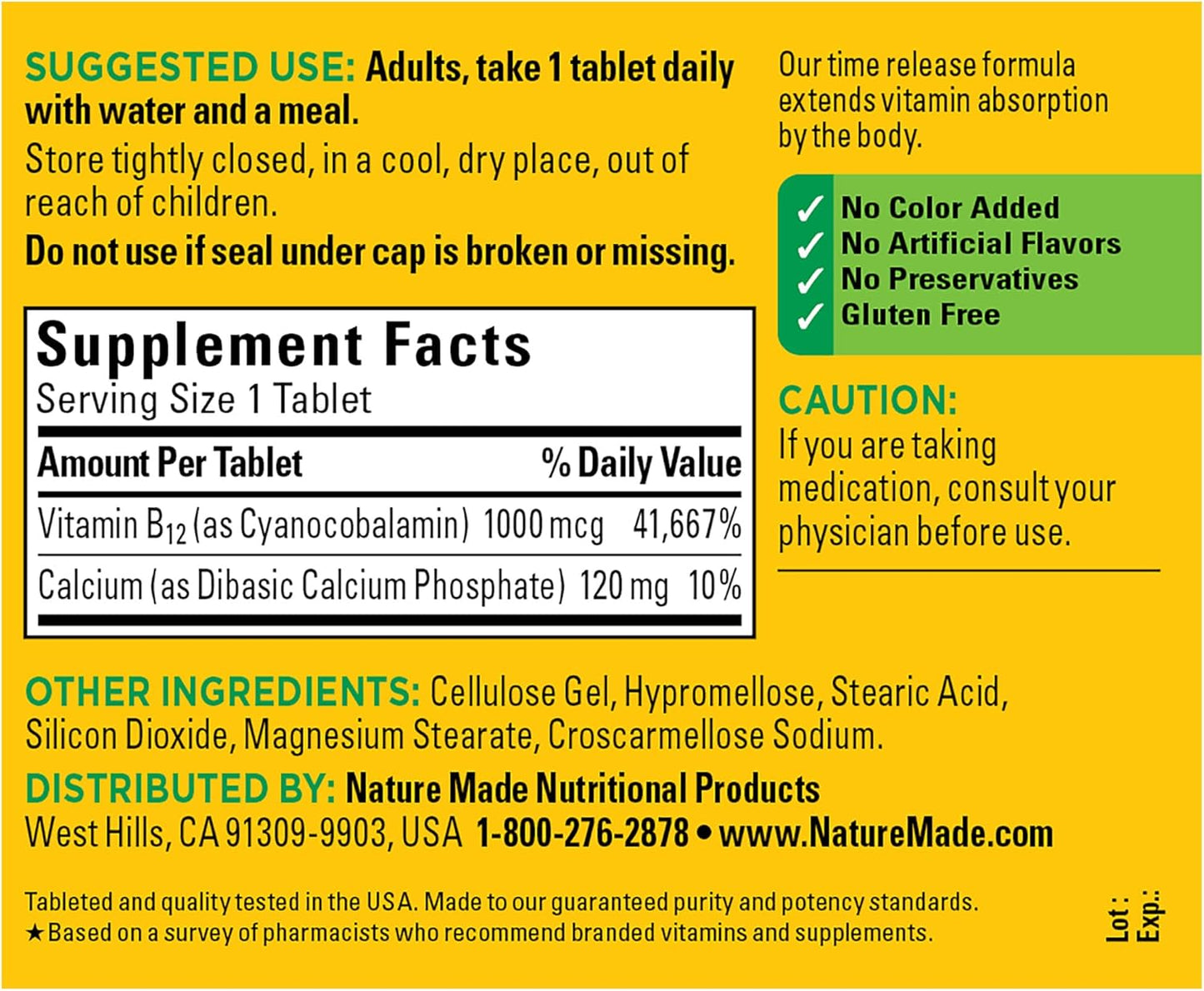 Nature Made Vitamin B12 1000 mcg Time Release Tablets - 160 Day Supply for Energy Metabolism Support