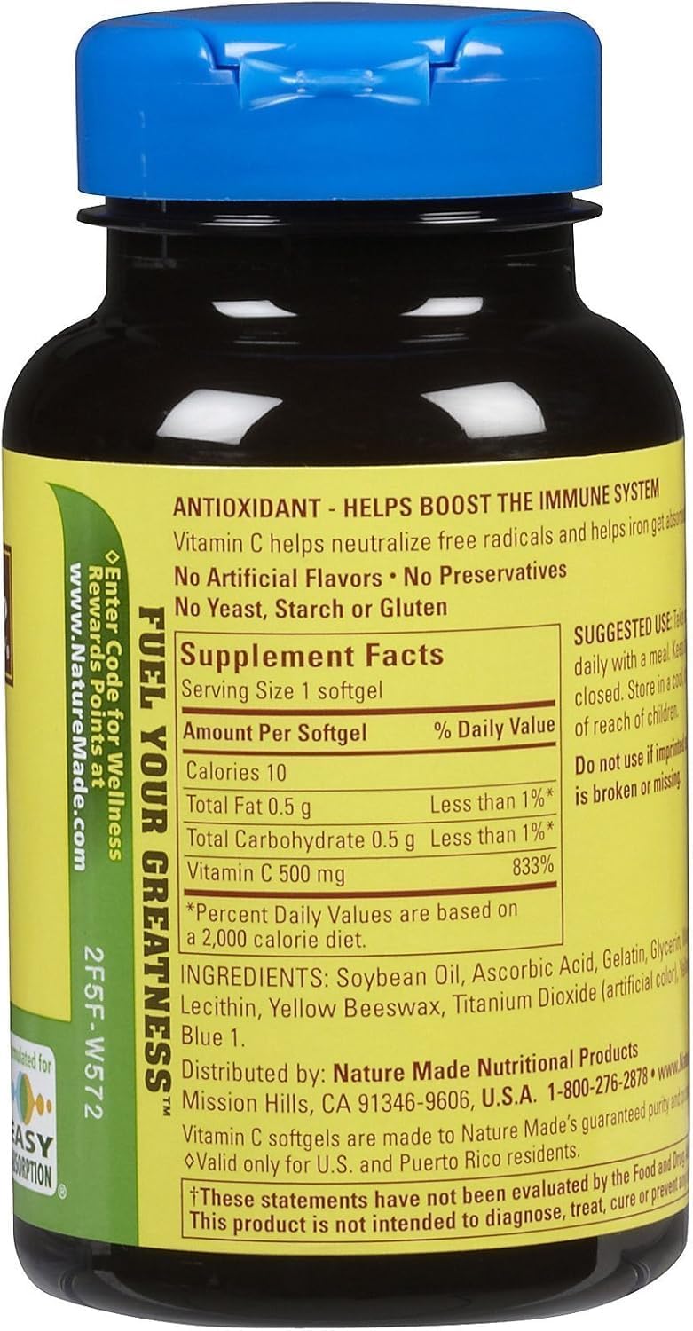 Nature Made Vitamin C Softgels, 500 mg, 60-Count, Pack of 2