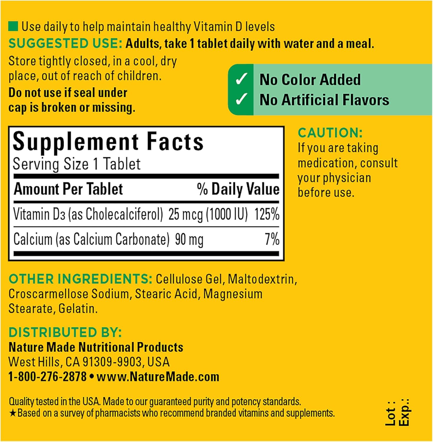 Nature Made Vitamin D3 1000 IU (25 mcg) Supplement for Bone, Teeth, Muscle & Immune Health - 300 Tablets, 100 Days Supply (3 Pack)