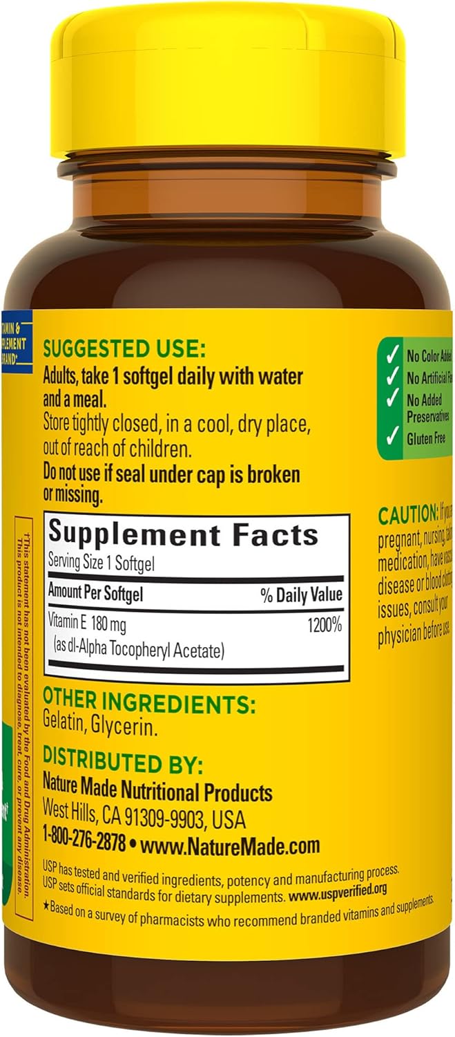 Nature Made Vitamin E 180 mg (400 IU) dl-Alpha Softgels - Antioxidant Support - 100 Day Supply