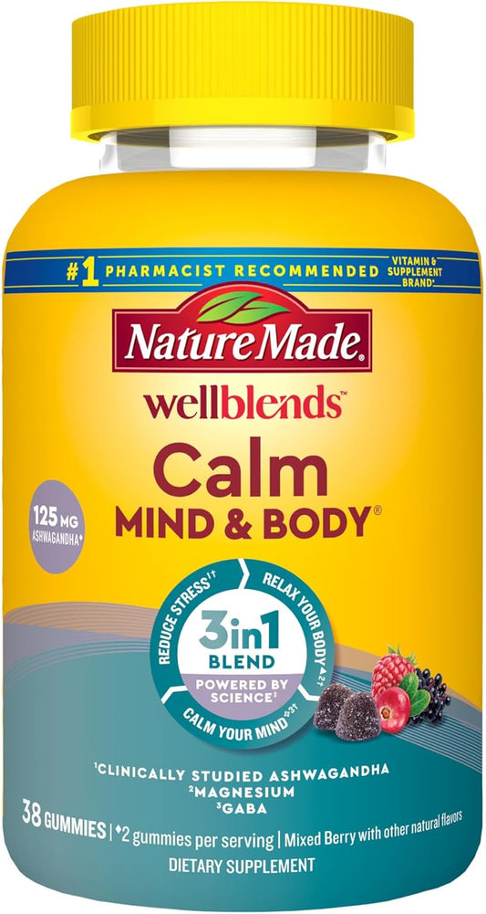 Nature Made Wellblends Calm Mind & Body Gummies with Magnesium Citrate, Ashwagandha & GABA for Stress Relief
