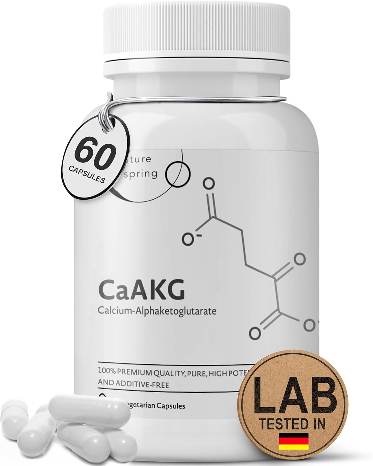 Nature Spring CaAKG Supplement: 1,000mg Alpha Ketoglutarate for Cellular Energy - 60 Capsules