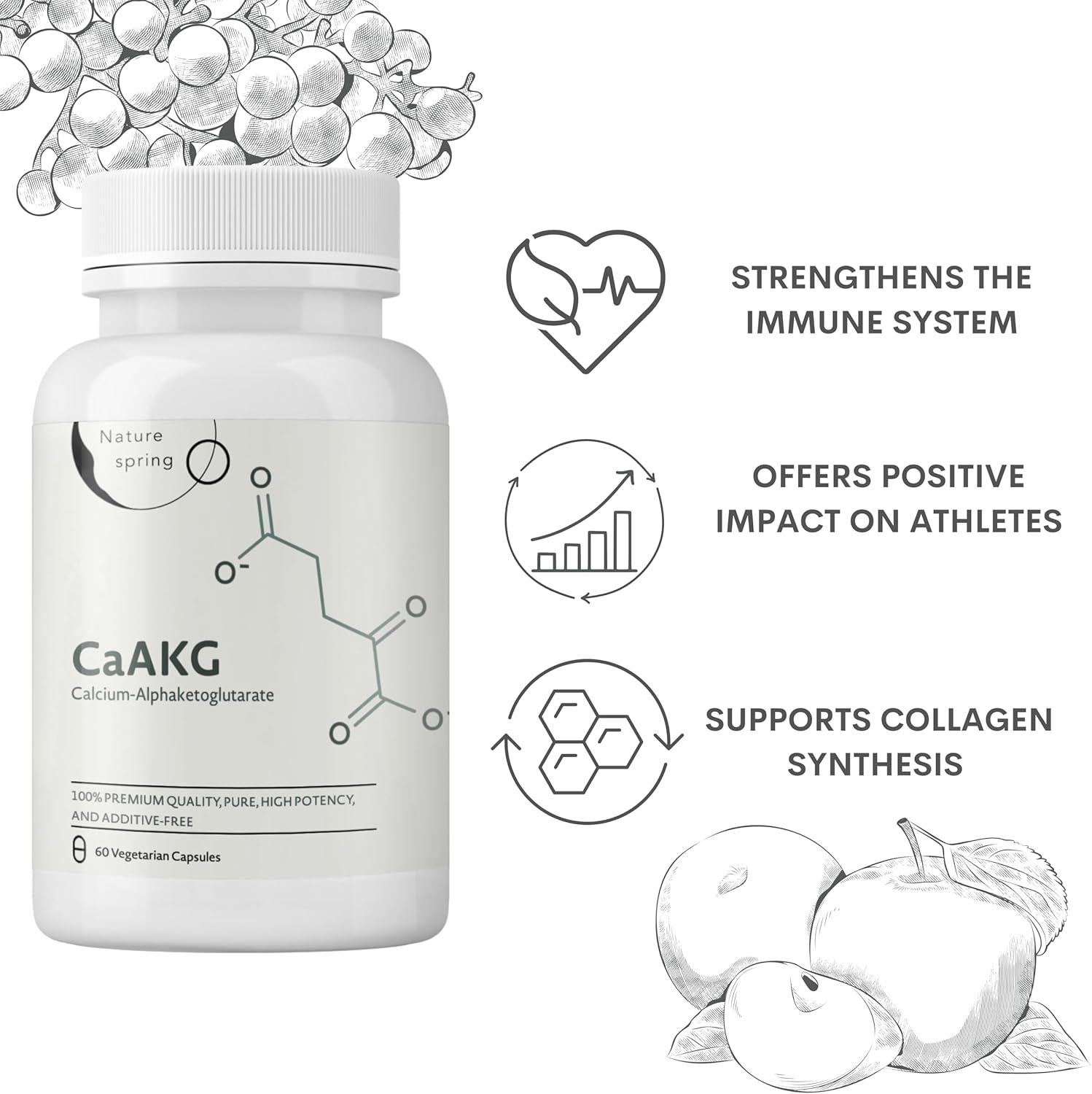 Nature Spring CaAKG Supplement: 1,000mg Alpha Ketoglutarate for Cellular Energy - 60 Capsules