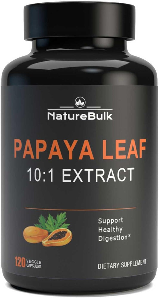 NATUREBULK Papaya Leaf Extract Capsules - 10X Strength for Immune Gut & Digestive Health - 120 Veg Capsules