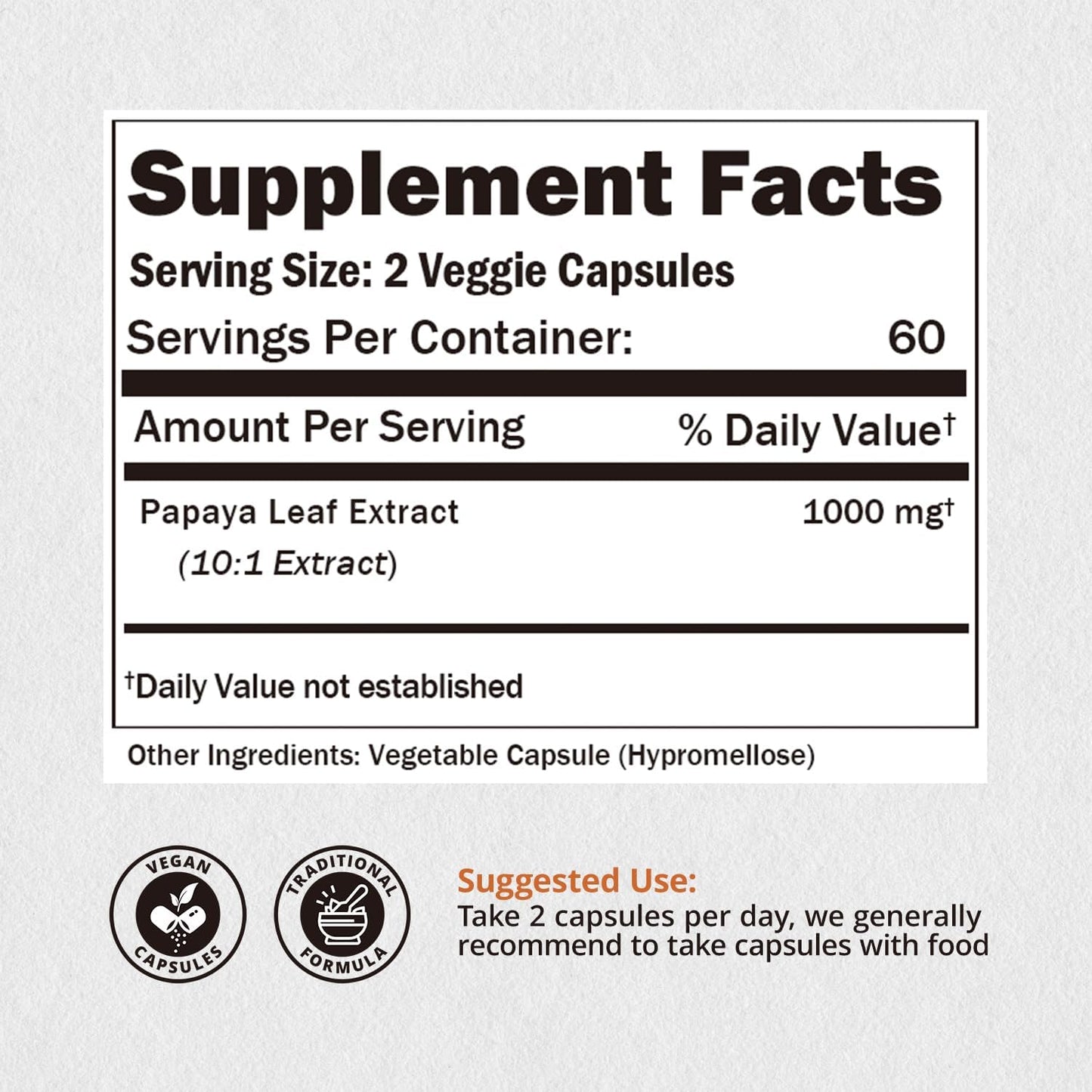 NATUREBULK Papaya Leaf Extract Capsules - 10X Strength for Immune Gut & Digestive Health - 120 Veg Capsules