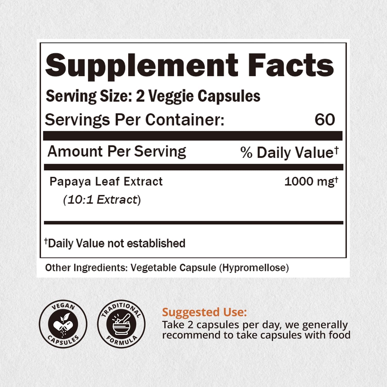 NATUREBULK Papaya Leaf Extract Capsules - 10X Strength for Immune Gut & Digestive Health - 120 Veg Capsules