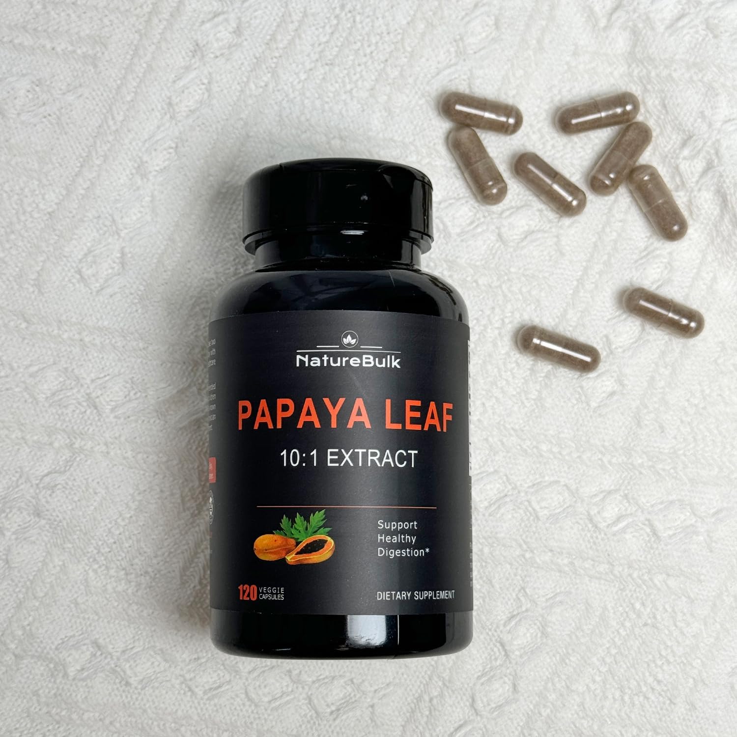 NATUREBULK Papaya Leaf Extract Capsules - 10X Strength for Immune Gut & Digestive Health - 120 Veg Capsules