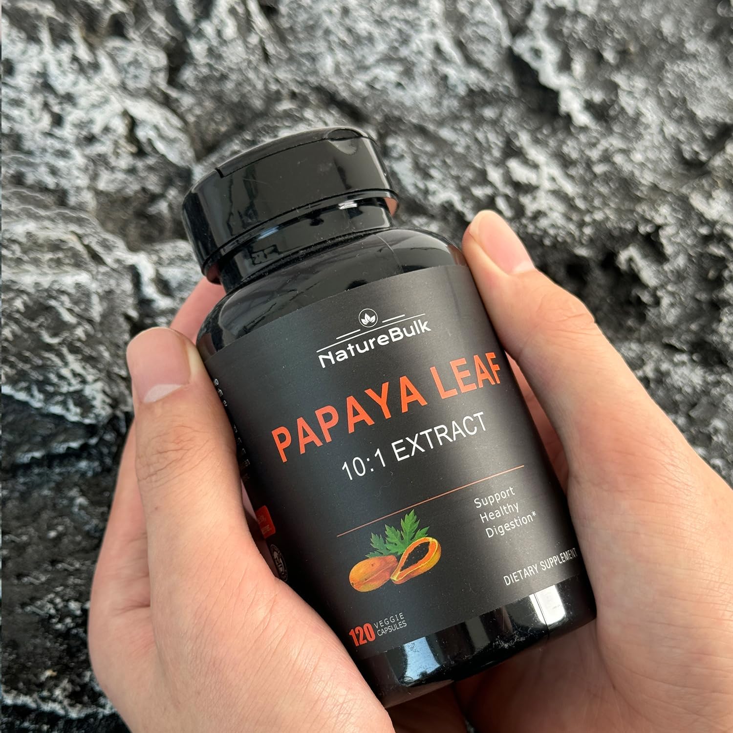 NATUREBULK Papaya Leaf Extract Capsules - 10X Strength for Immune Gut & Digestive Health - 120 Veg Capsules