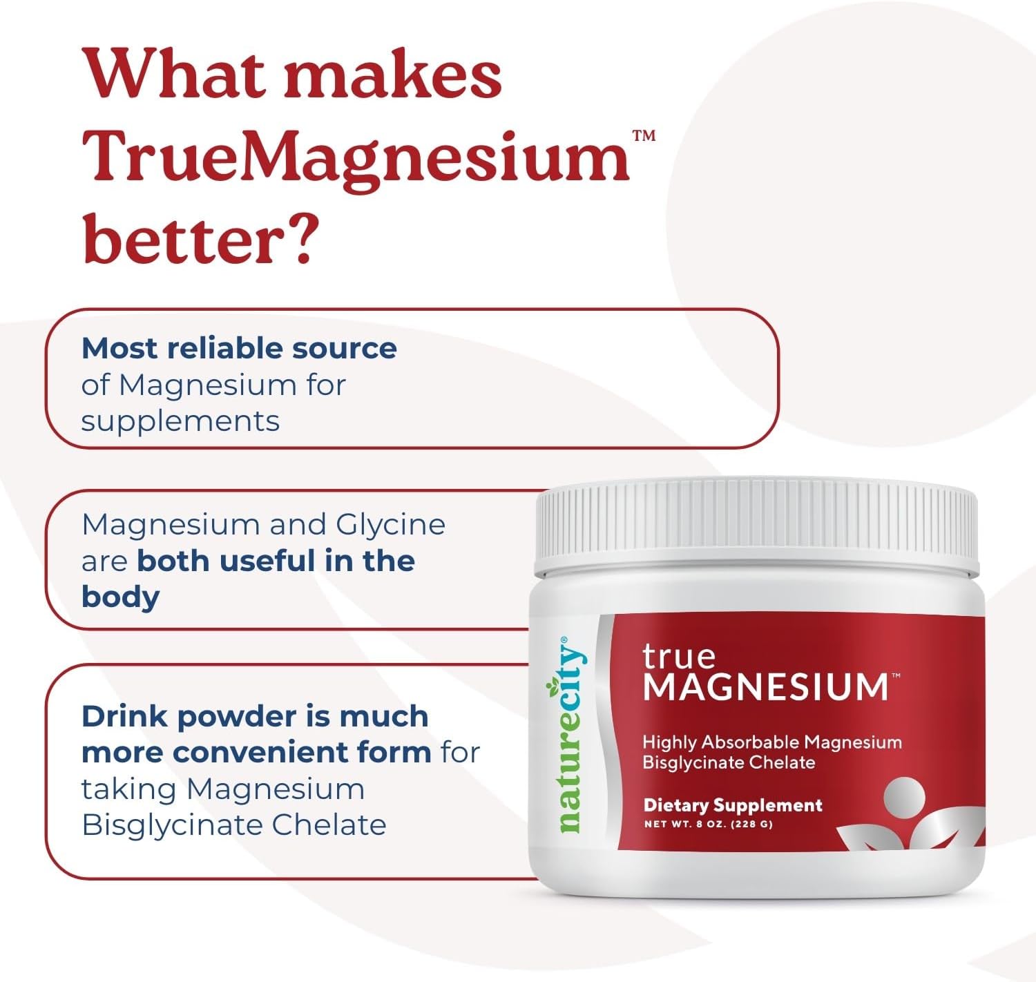 NatureCity TrueMagnesium Chelated Bisglycinate - Highly Absorbable Magnesium Supplement for Sleep and Stress - 60 Servings for Women and Men