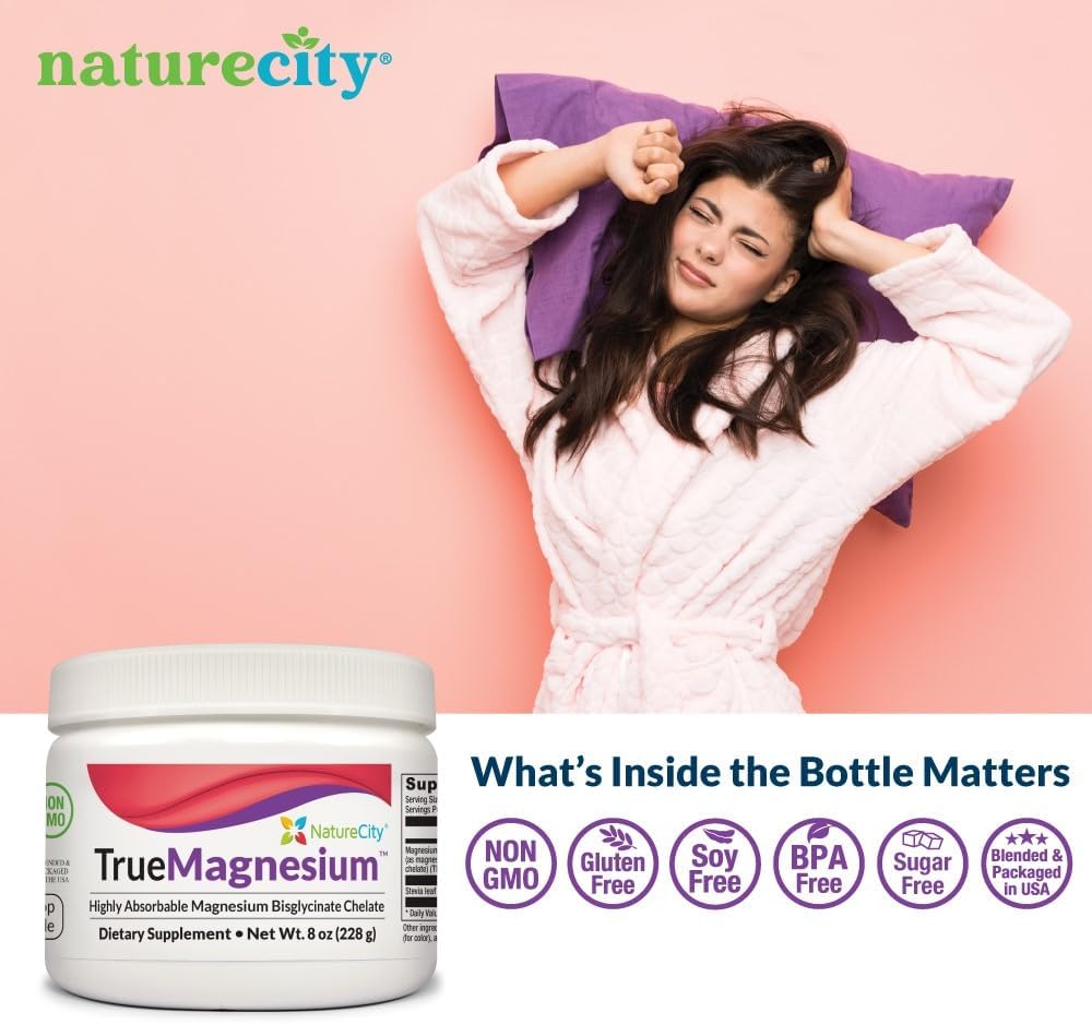 NatureCity TrueMagnesium Chelated Bisglycinate - Highly Absorbable Magnesium Supplement for Sleep and Stress - 60 Servings for Women and Men