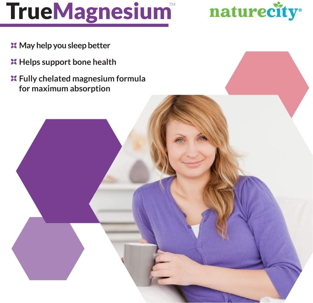 NatureCity TrueMagnesium Chelated Bisglycinate - Highly Absorbable Magnesium Supplement for Sleep and Stress - 60 Servings for Women and Men