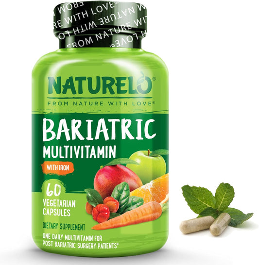 NATURELO Bariatric Multivitamin with Iron - Daily Supplement for Post Gastric Bypass - Whole Food Nutrition - 60 Capsules