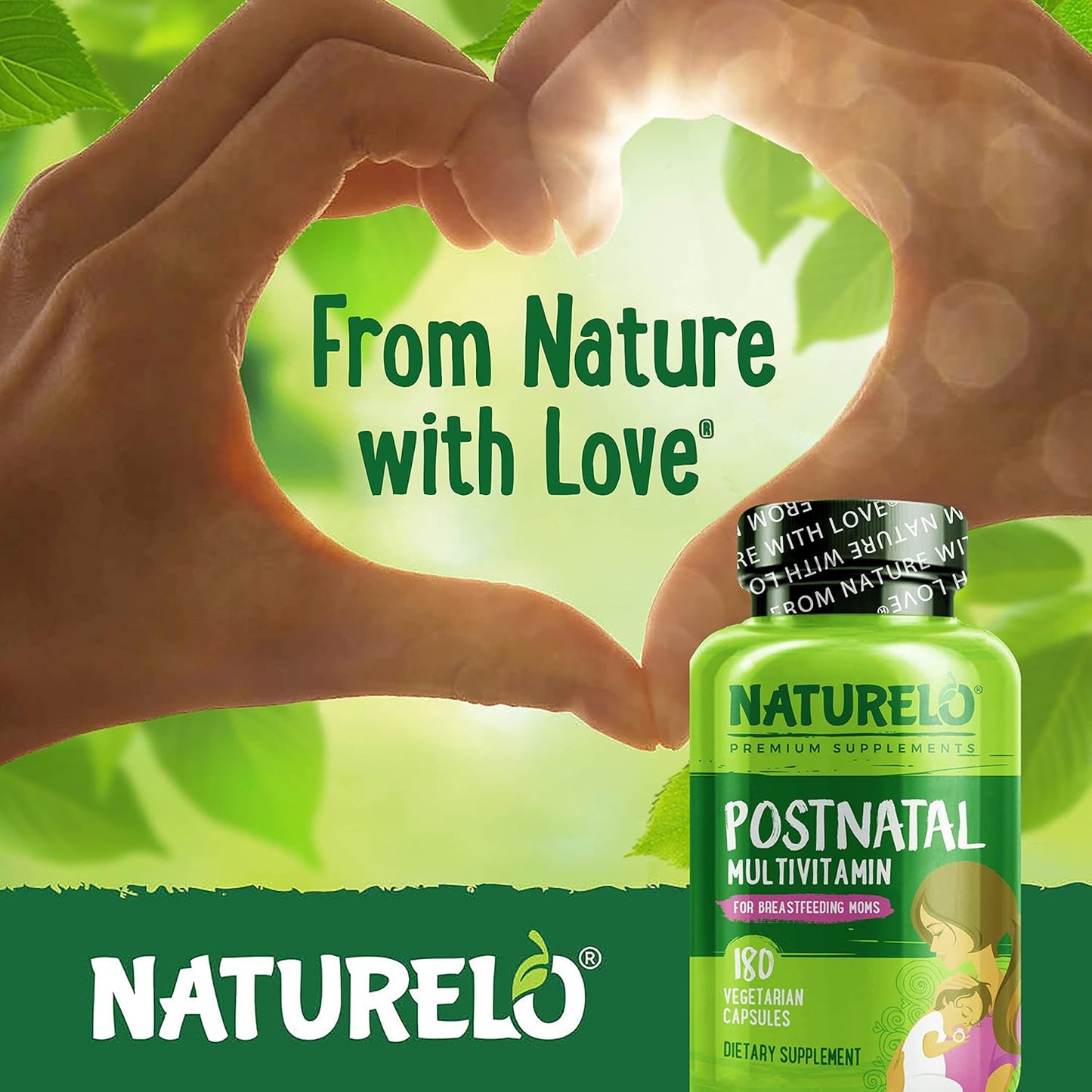 NATURELO Postnatal Multivitamin for Breastfeeding Women - Plant-Based with Vitamin D, Folate, Iron - Lactation Support Supplement for Nursing Mother and Baby (180 Count)