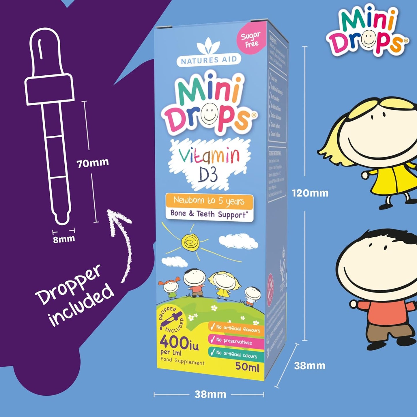 Natures Aid Health High Strength 200iu Vitamin D3 Drops - 50ml Bottle