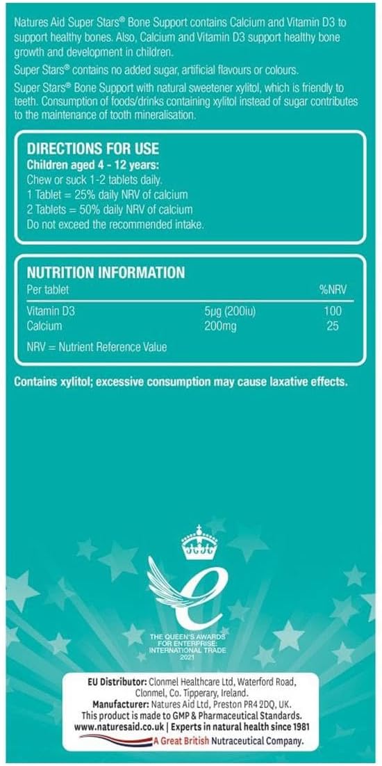 Natures Aid Hemir Super Stars Bone Support Chewable Tablets for Children 4-12 Years - 60 Count