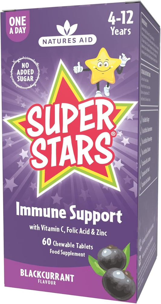 Natures Aid Hemir Super Stars Immune Support Chewable Tablets for Children 4-12 Years - 60 Count