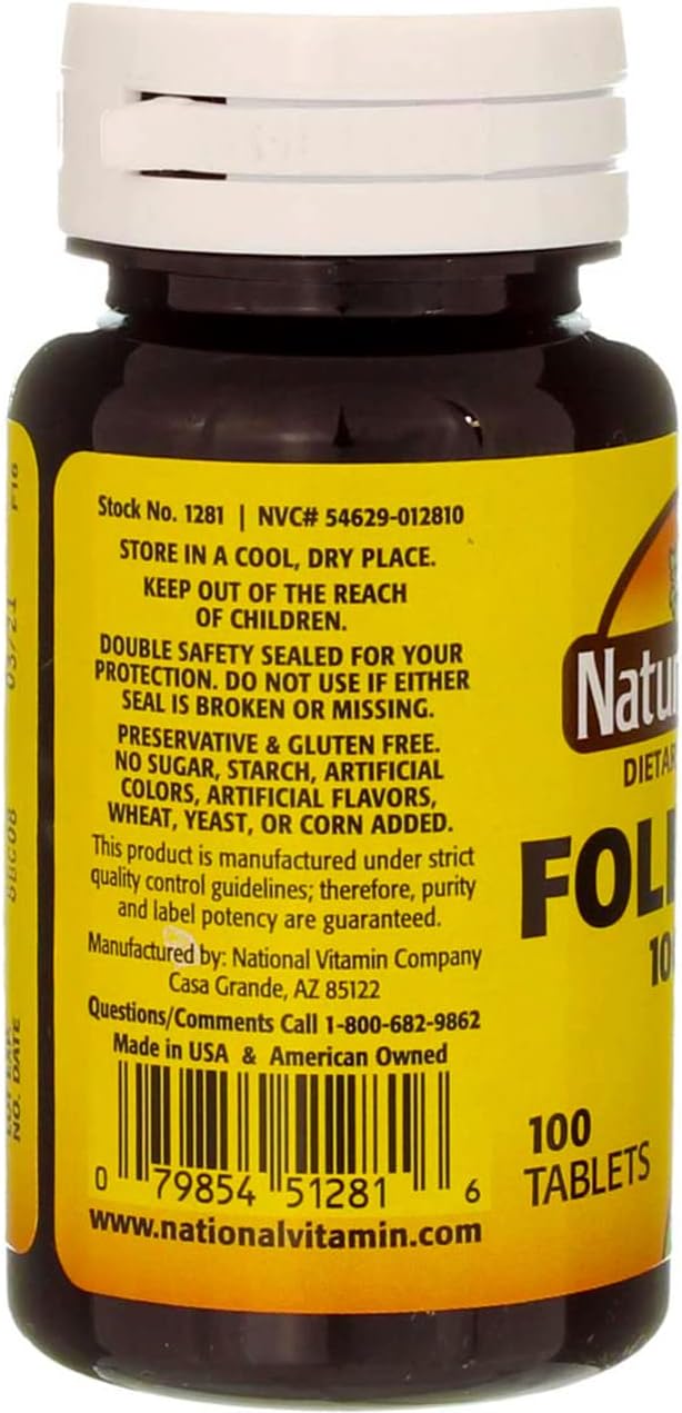 Nature's Blend Folic Acid 1000mcg Tablets - 100 Count (3 Pack) - Natural Source of Folate for Overall Health and Wellness