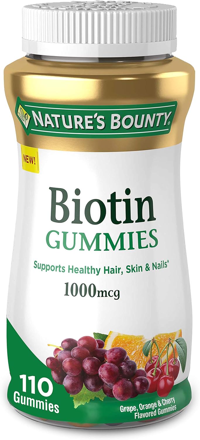 Nature's Bounty Biotin Gummies 1000 mcg - 110 Count, Hair, Skin, and Nails Vitamin Supplement with Fruit Flavor