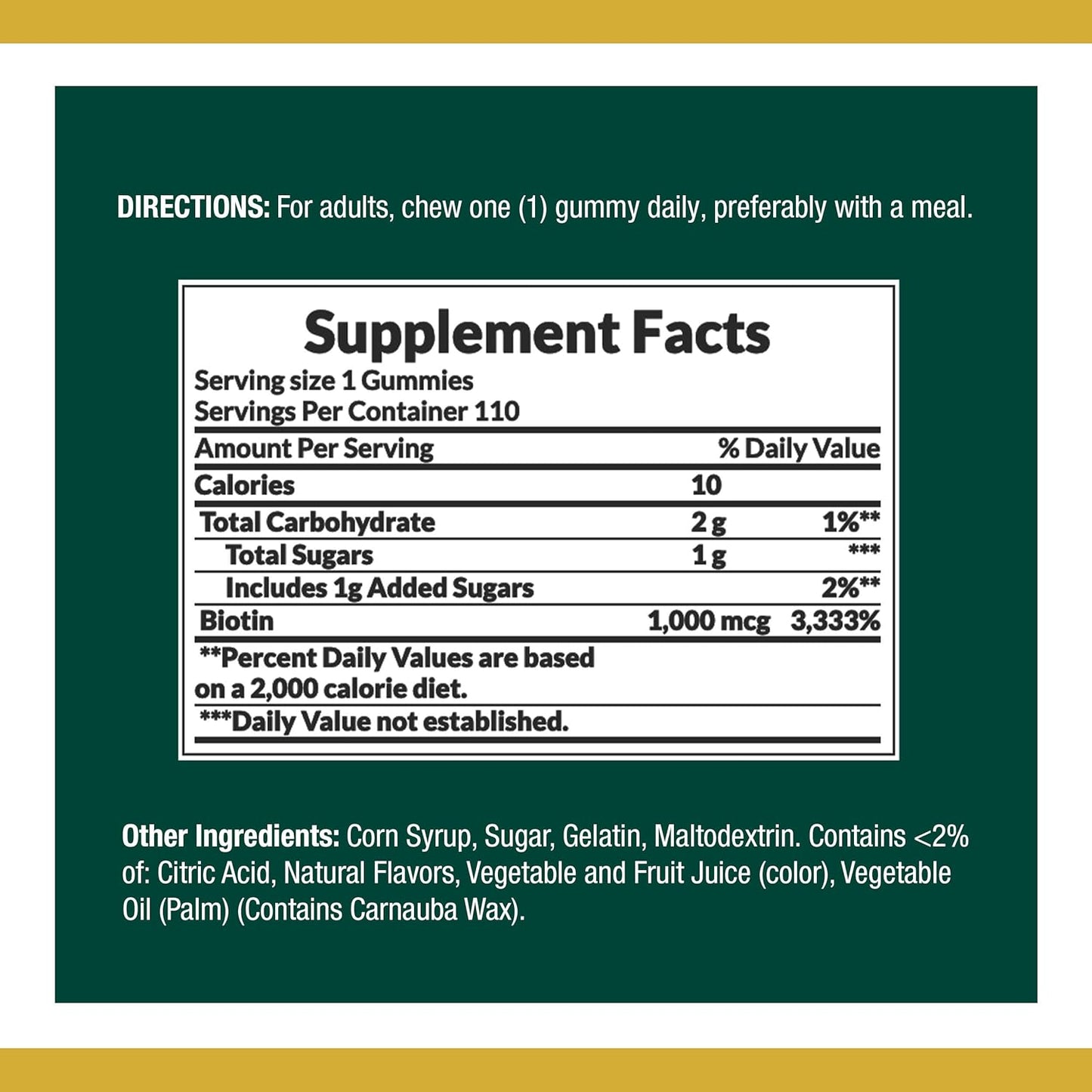 Nature's Bounty Biotin Gummies 1000 mcg - 110 Count, Hair, Skin, and Nails Vitamin Supplement with Fruit Flavor