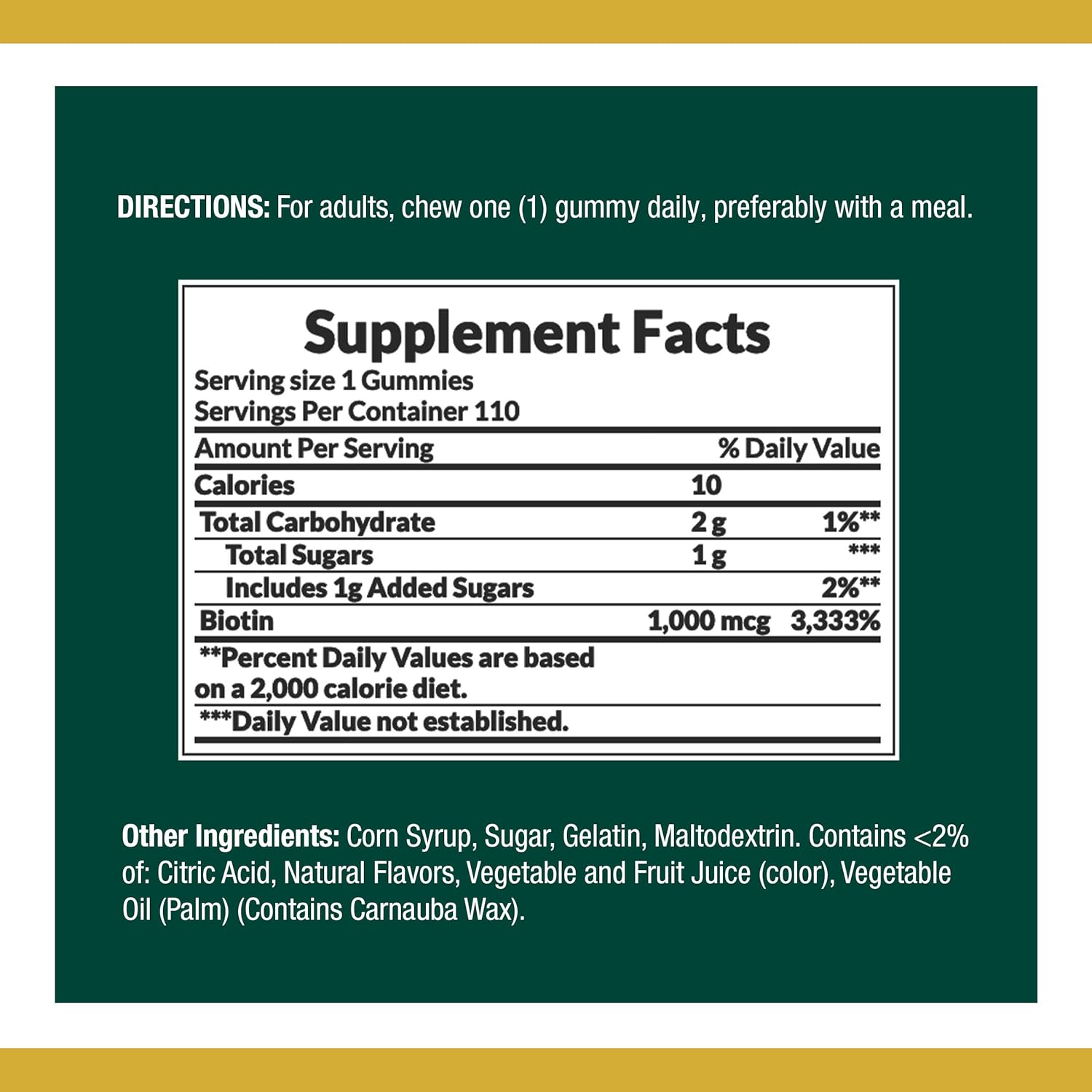 Nature's Bounty Biotin Gummies 1000 mcg - 110 Count, Hair, Skin, and Nails Vitamin Supplement with Fruit Flavor