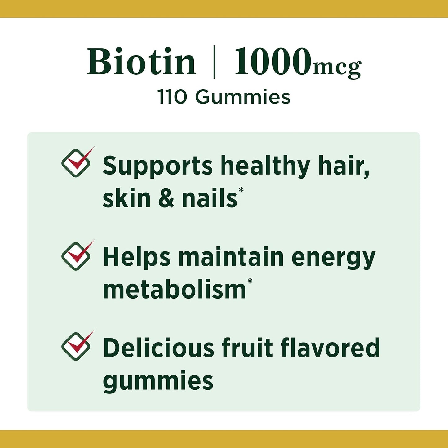 Nature's Bounty Biotin Gummies 1000 mcg - 110 Count, Hair, Skin, and Nails Vitamin Supplement with Fruit Flavor