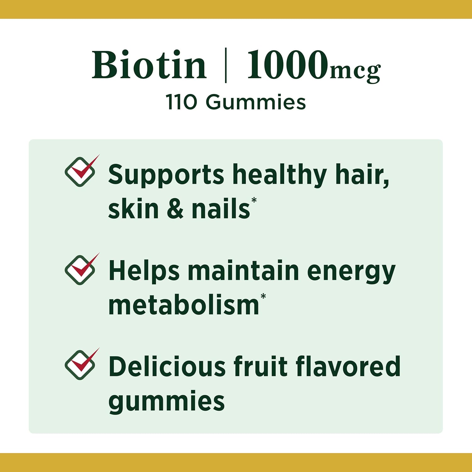 Nature's Bounty Biotin Gummies 1000 mcg - 110 Count, Hair, Skin, and Nails Vitamin Supplement with Fruit Flavor